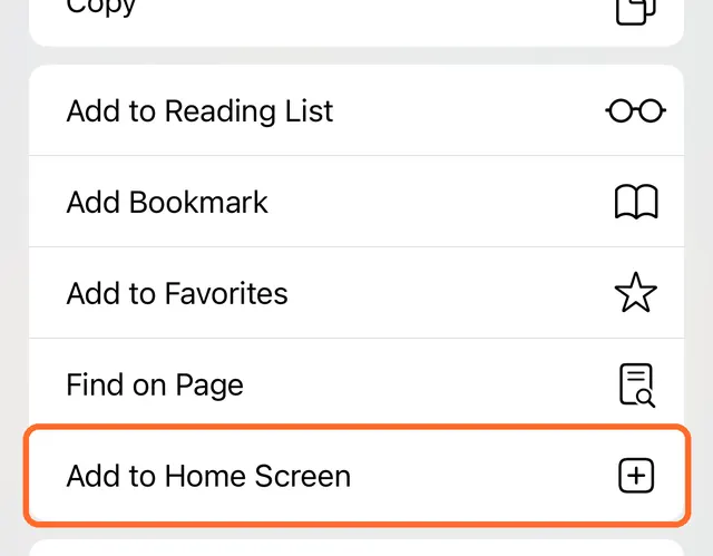 Share list with Add to Home Screen highlighted