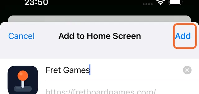 Add to Home Screen screen with Add highlighted